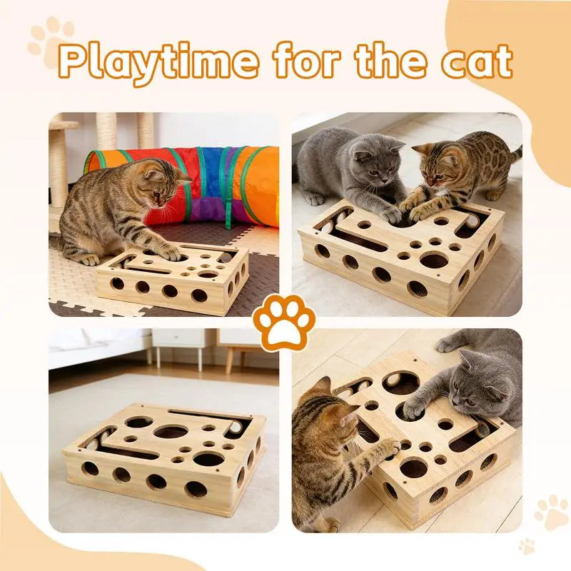 Cat Scratch & Nail File Puzzle Box – Fun Oak Wood Toy, No More Stressful Clipper Time! For Cats of All Ages