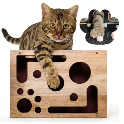 Cat Scratch & Nail File Puzzle Box – Fun Oak Wood Toy, No More Stressful Clipper Time! For Cats of All Ages