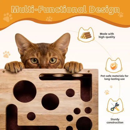 Cat Scratch & Nail File Puzzle Box – Fun Oak Wood Toy, No More Stressful Clipper Time! For Cats of All Ages