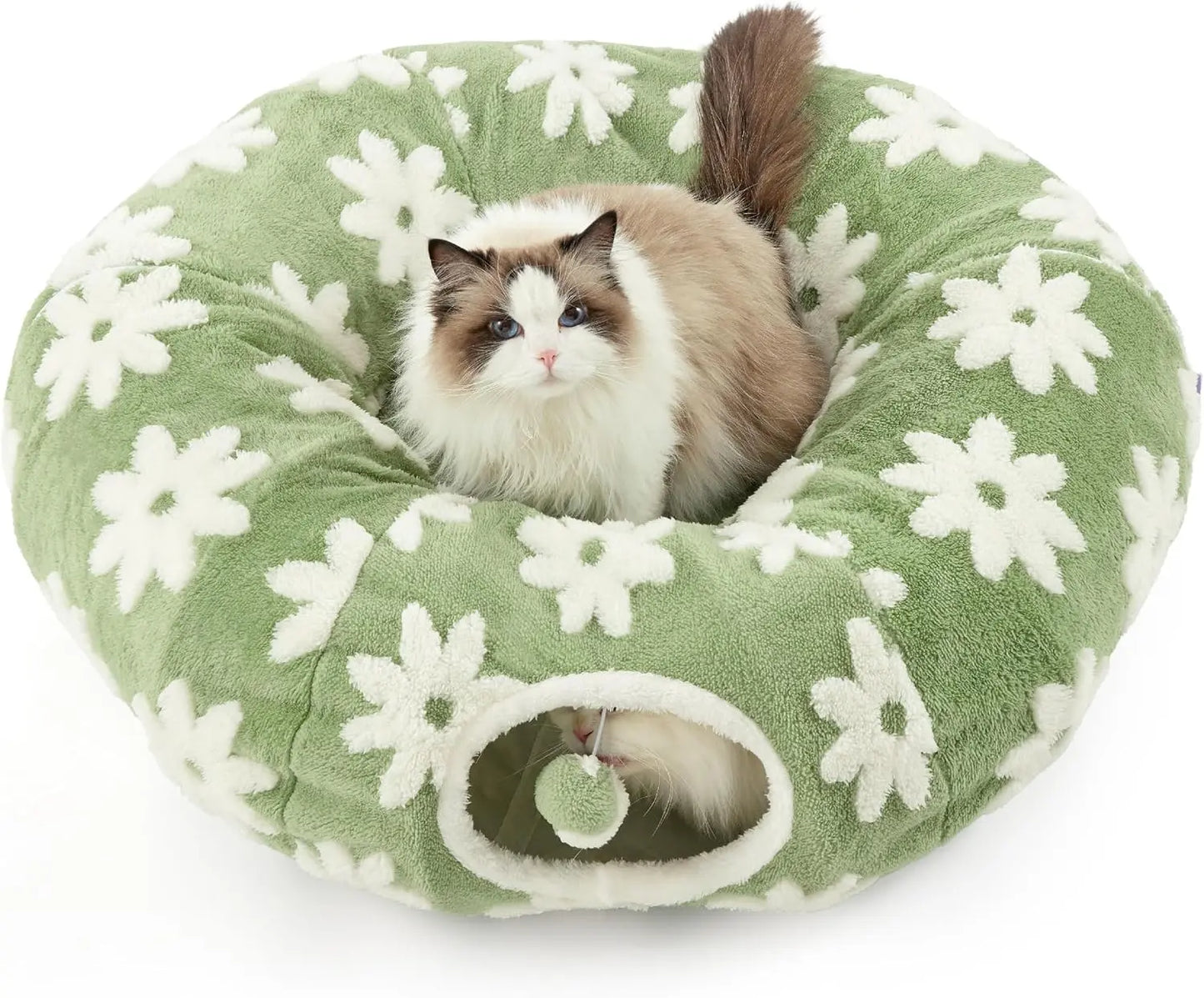 Cozy Cat Tunnel Bed for Indoor Cats – Soft & Cute Donut Tunnel with Washable Circle Cushion, 2-in-1 Pet Play Toy & Lounger