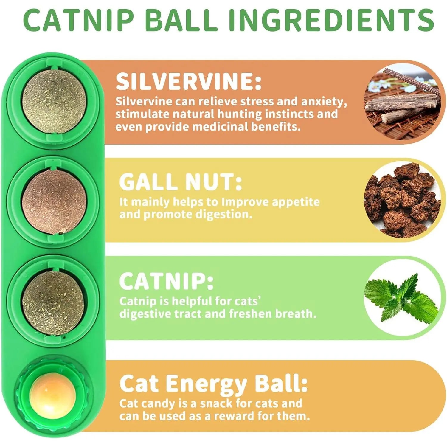 Catnip Toys Balls 4-Pack – Edible Silvervine Energy Balls for Cats, Healthy Dental Chew Toys & Teeth Cleaning Treats