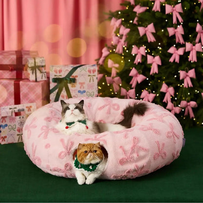 Cozy Cat Tunnel Bed for Indoor Cats – Soft & Cute Donut Tunnel with Washable Circle Cushion, 2-in-1 Pet Play Toy & Lounger